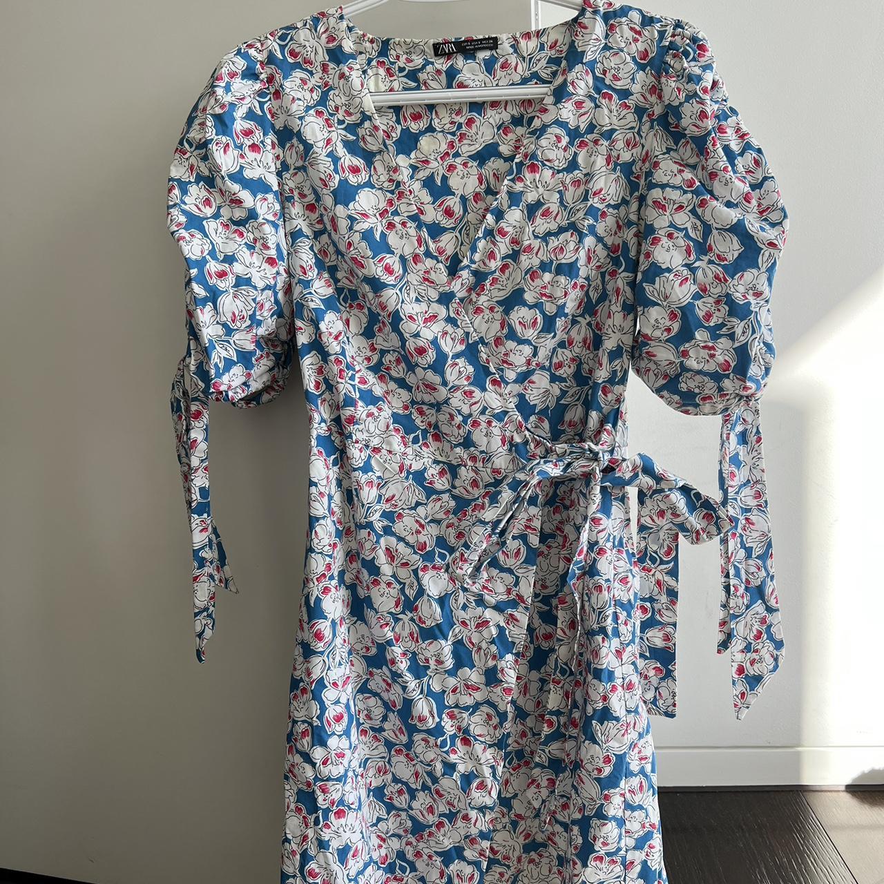 Zara Women's White and Blue Dress Depop