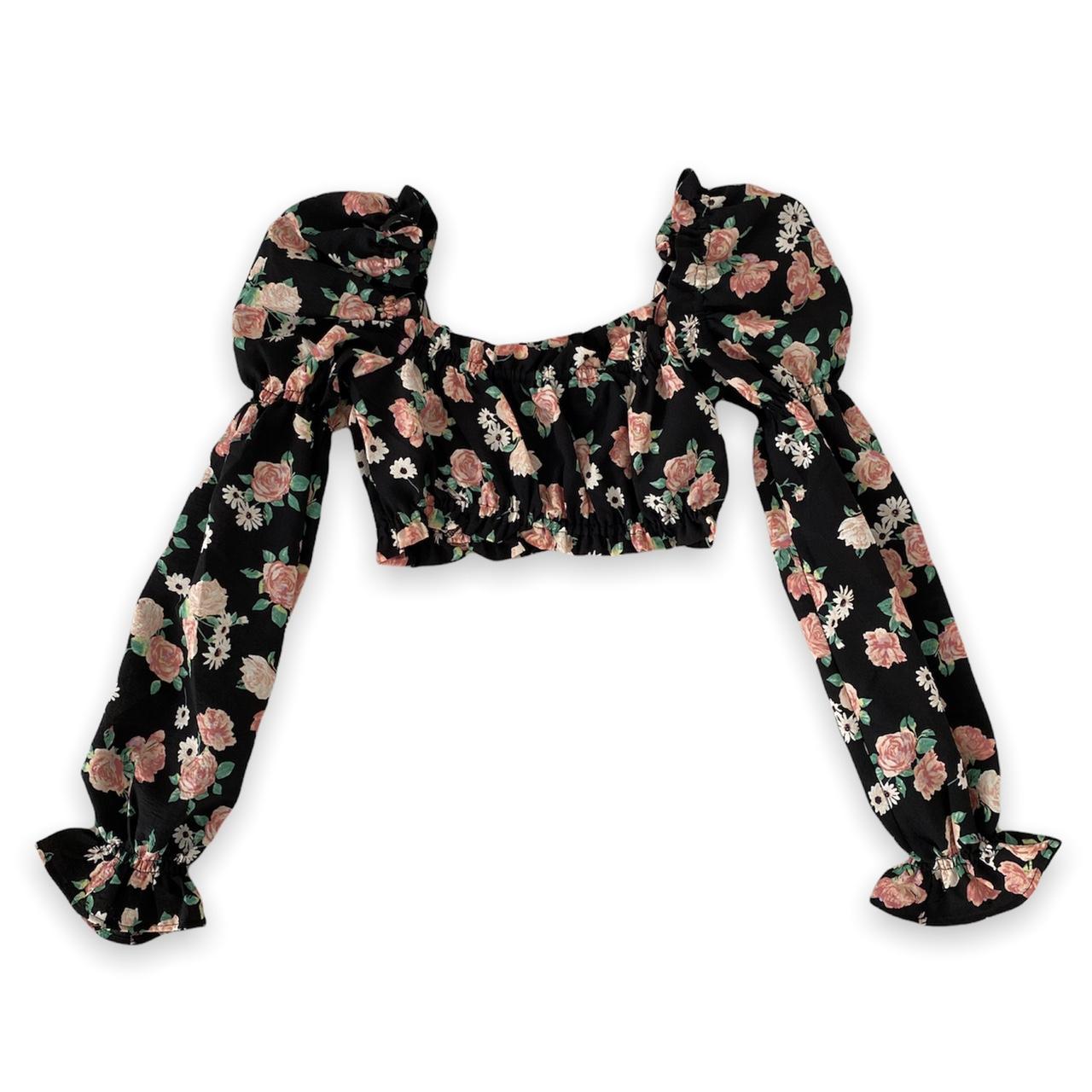 h&m floral milkmaid croptop🌹💄 Size xs. Has stretch... Depop