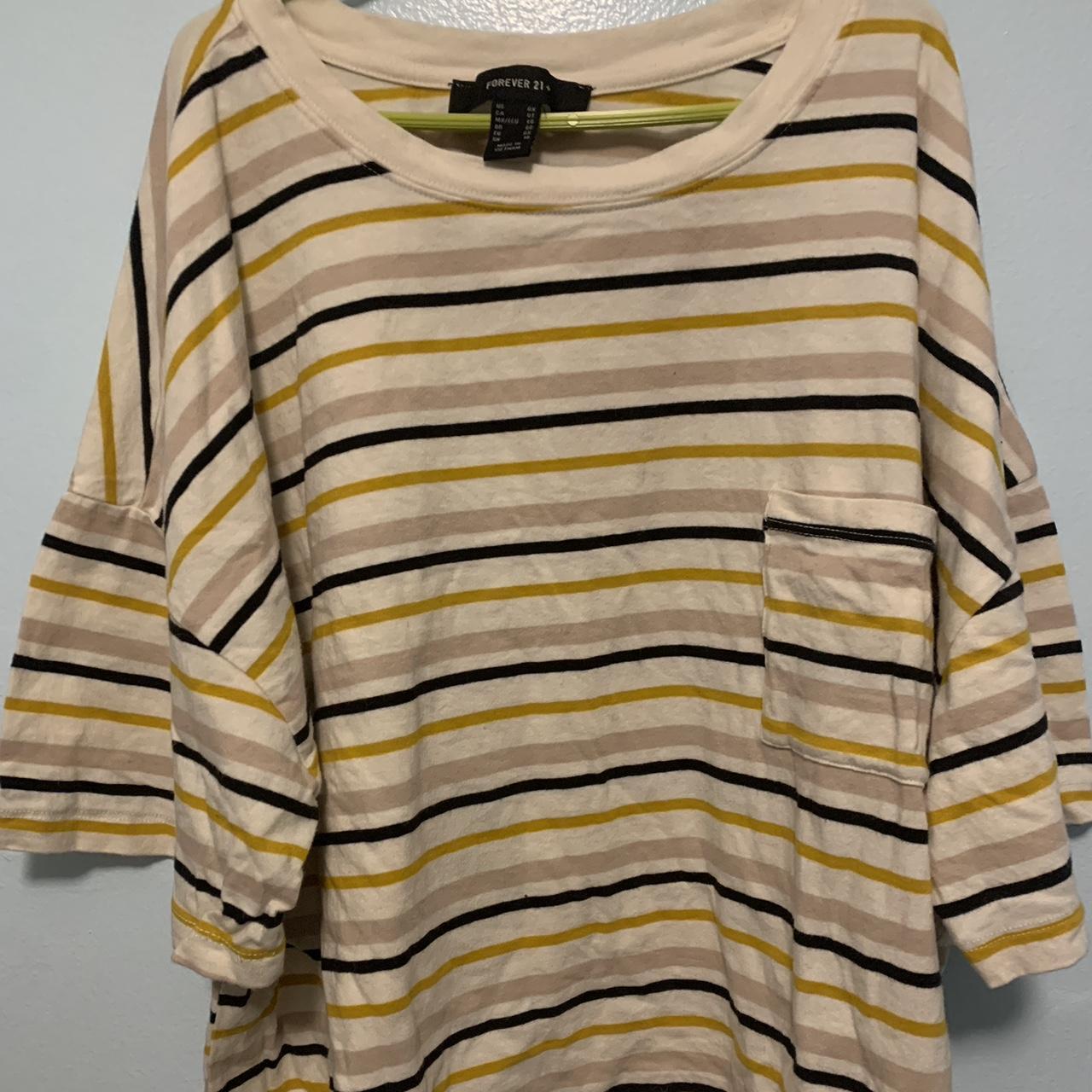 Forever 21+ Striped Cropped T Shirt with Front... - Depop