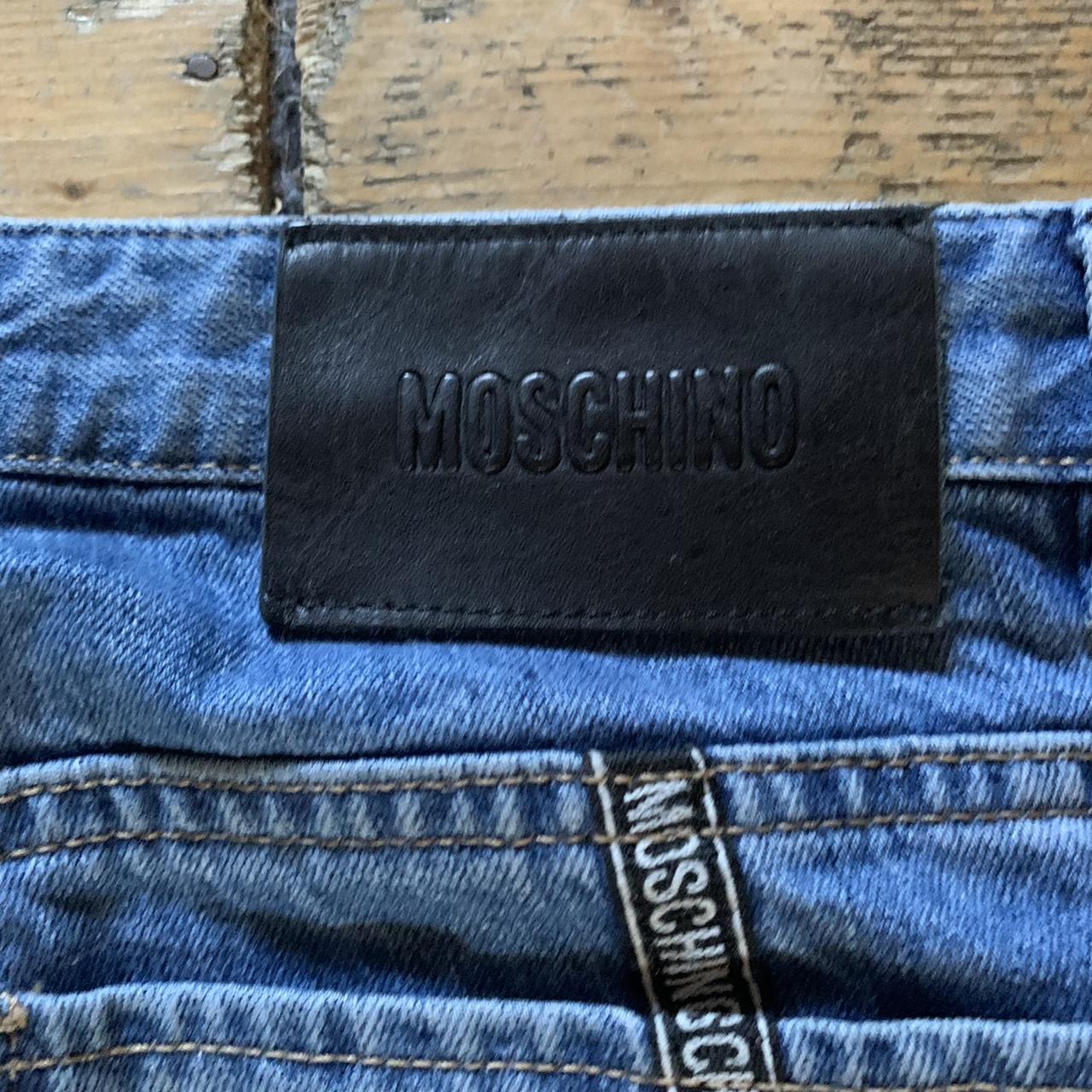 Moschino Runway Denim Jeans with Tape Branding... - Depop