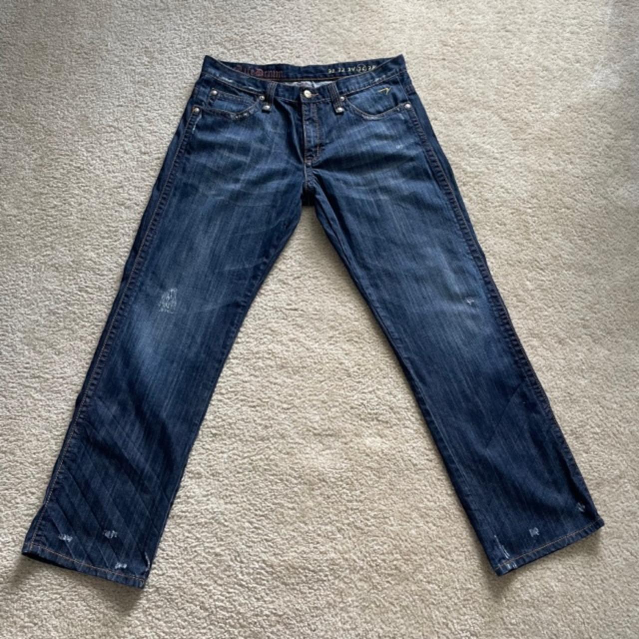 Azzure Love Life Denim Hip Hop Streetwear Jeans Blue... - Depop