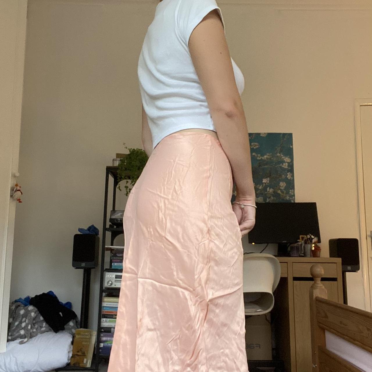 Zara pink satin midi skirt, elastic waistband means... - Depop