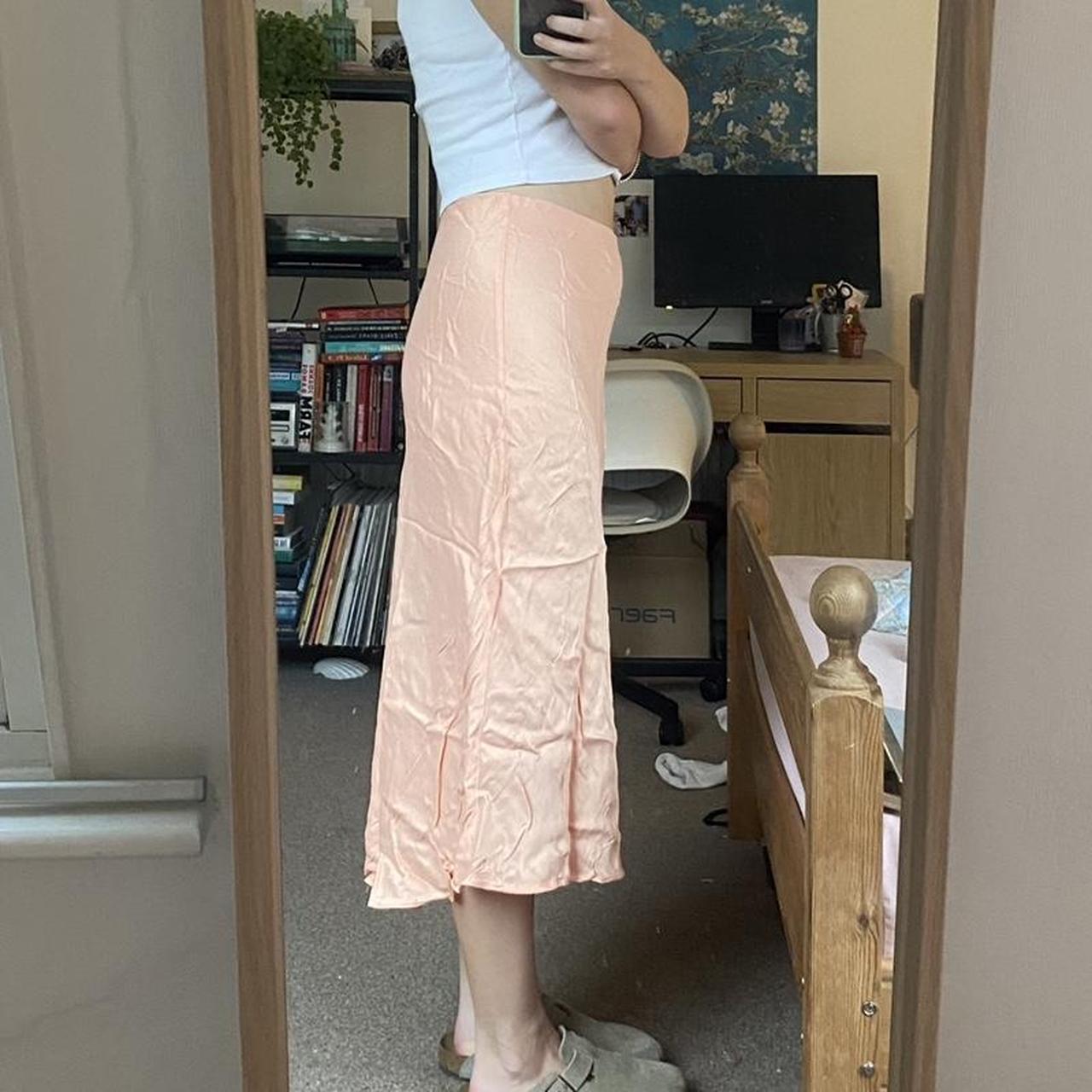 Zara pink satin midi skirt, elastic waistband means... - Depop