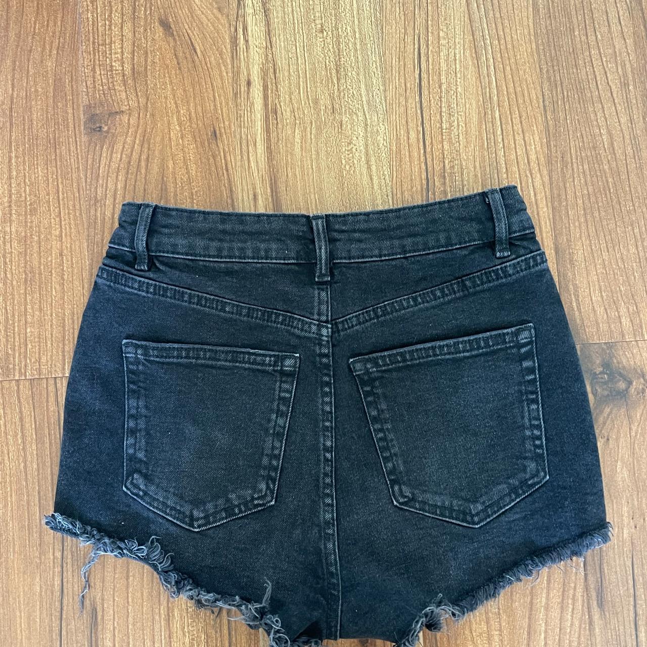 Black ripped jean shorts. High-rise. Size small, 4. - Depop