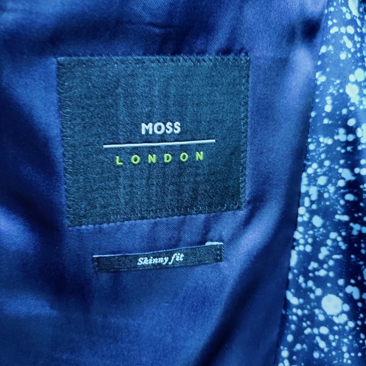 Wool navy pinstripe skinny Moss Bross suit (jacket &... Depop