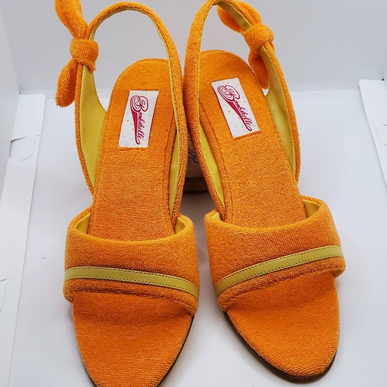 Bombshell Heels Orange Retro Kitten Heel Terry... - Depop