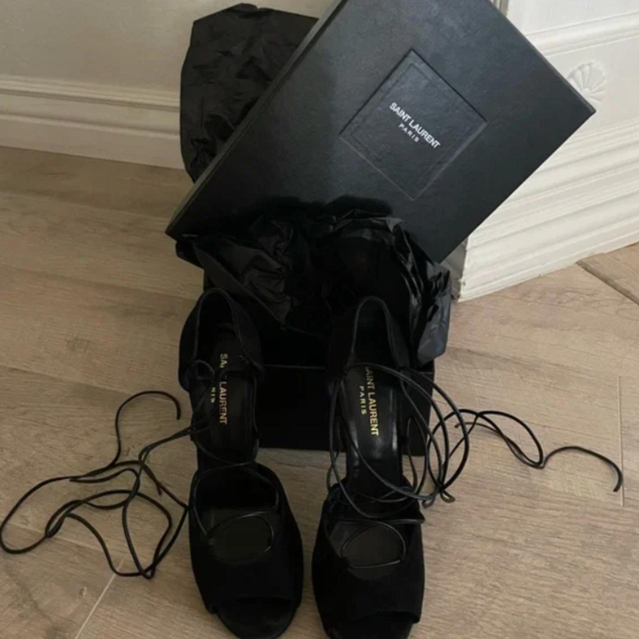 Saint Laurent black suede heels Size EU 38.5 Very... - Depop