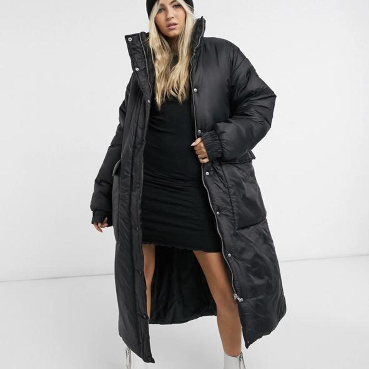 collusion longline puffer jacket in black