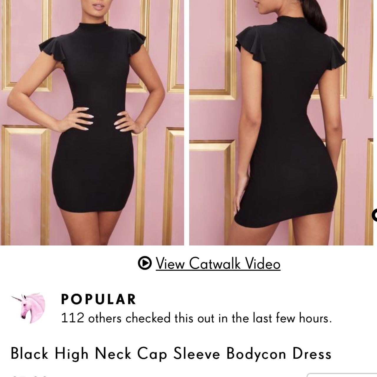 Black High Neck Cap Sleeve Bodycon Dress