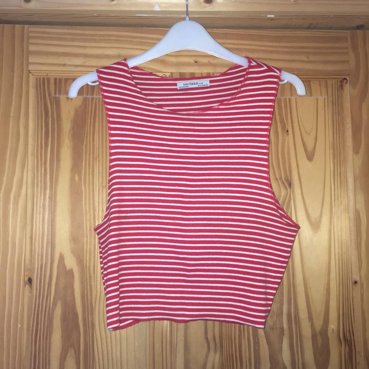 Zara red and white stripe crop top - Depop