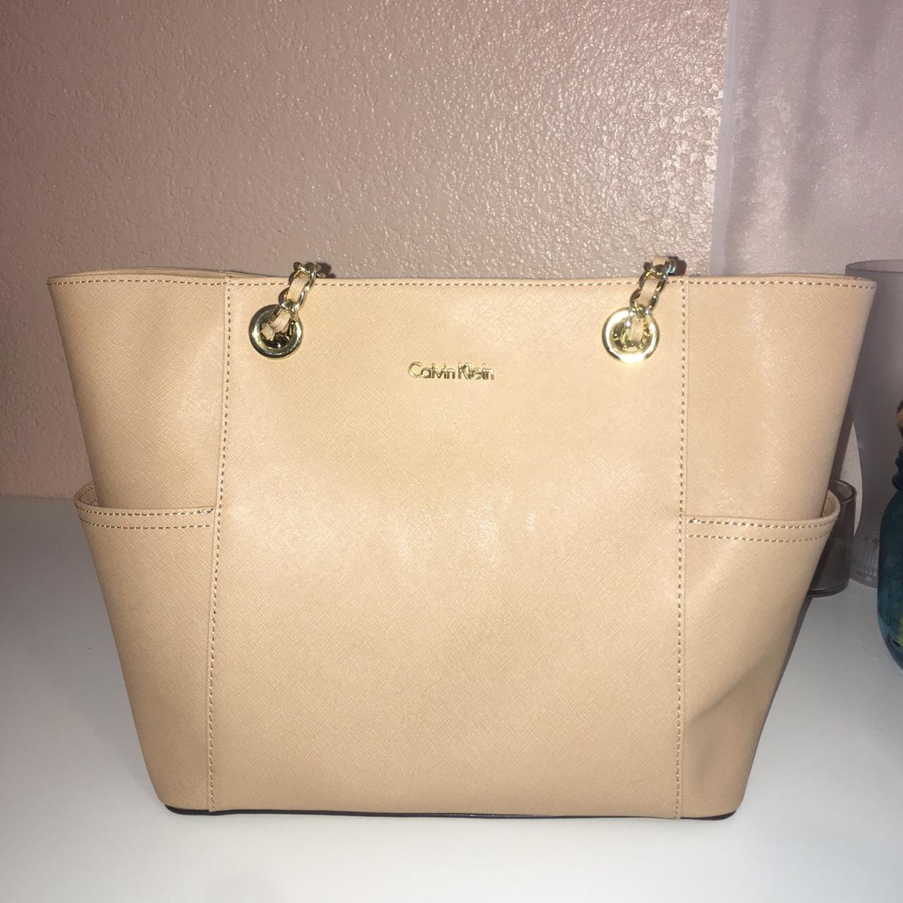 White and brown crossbody Calvin Klein bag. Has CK - Depop