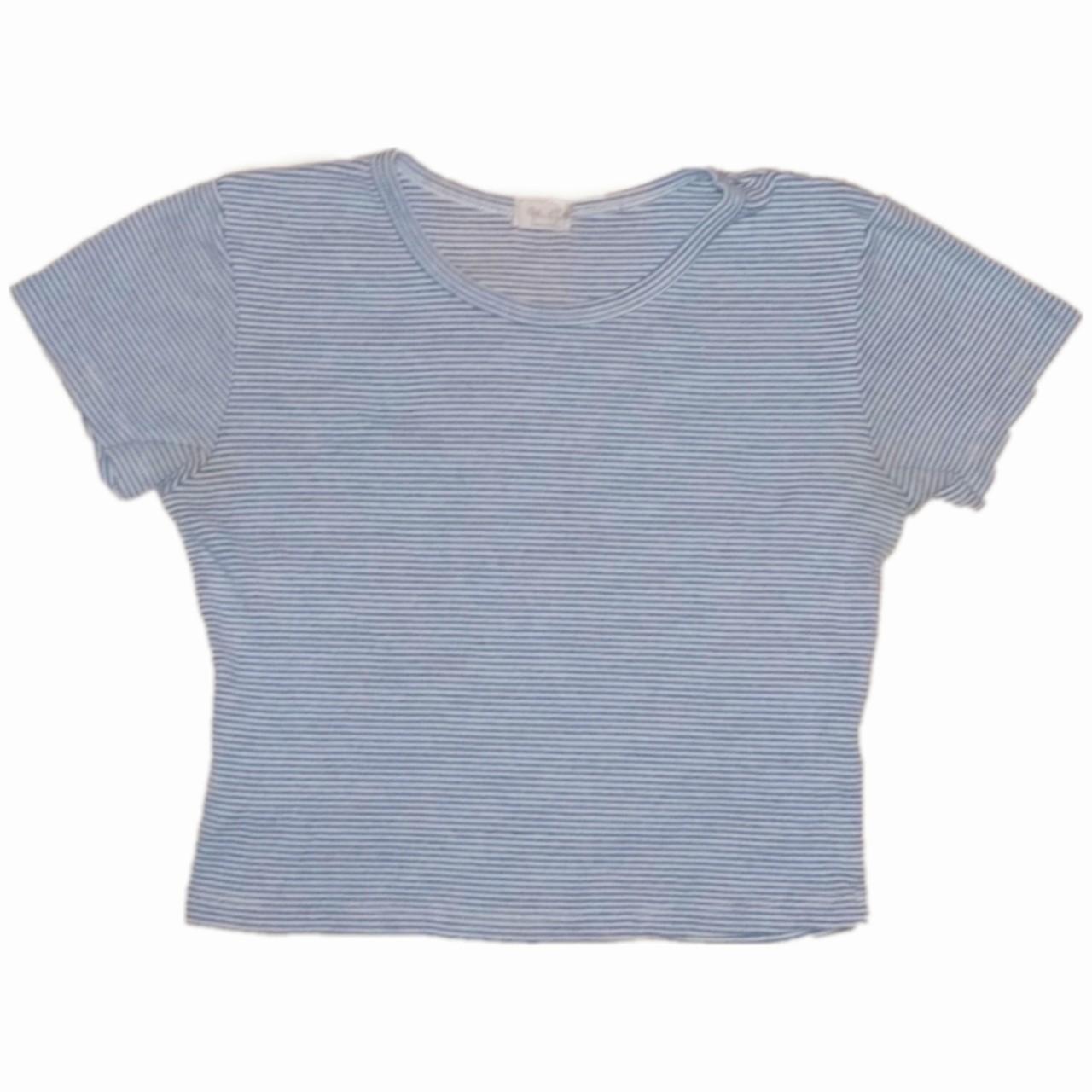 Brandy Melville Women's Blue and White T-shirt | Depop