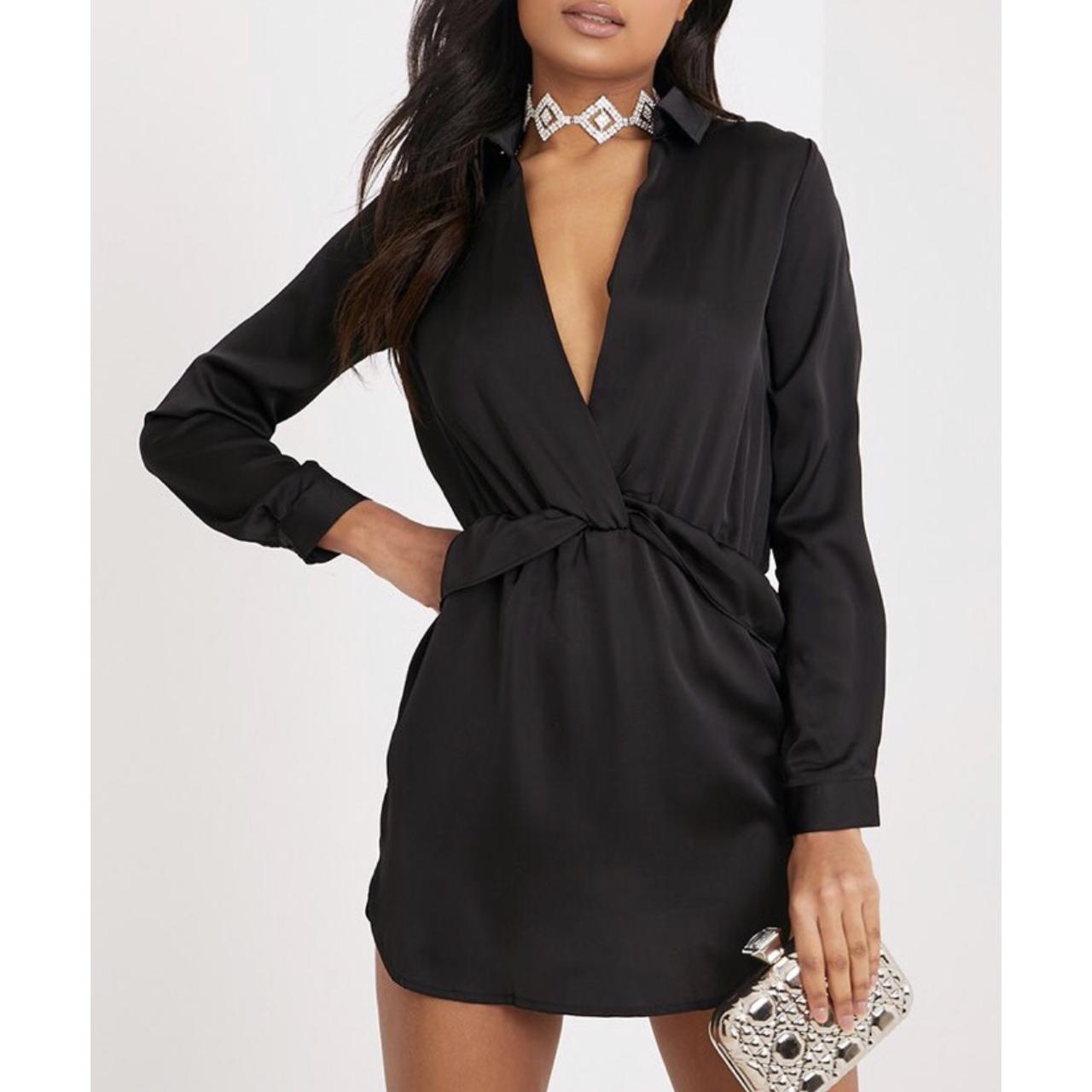 pretty little thing black satin dress