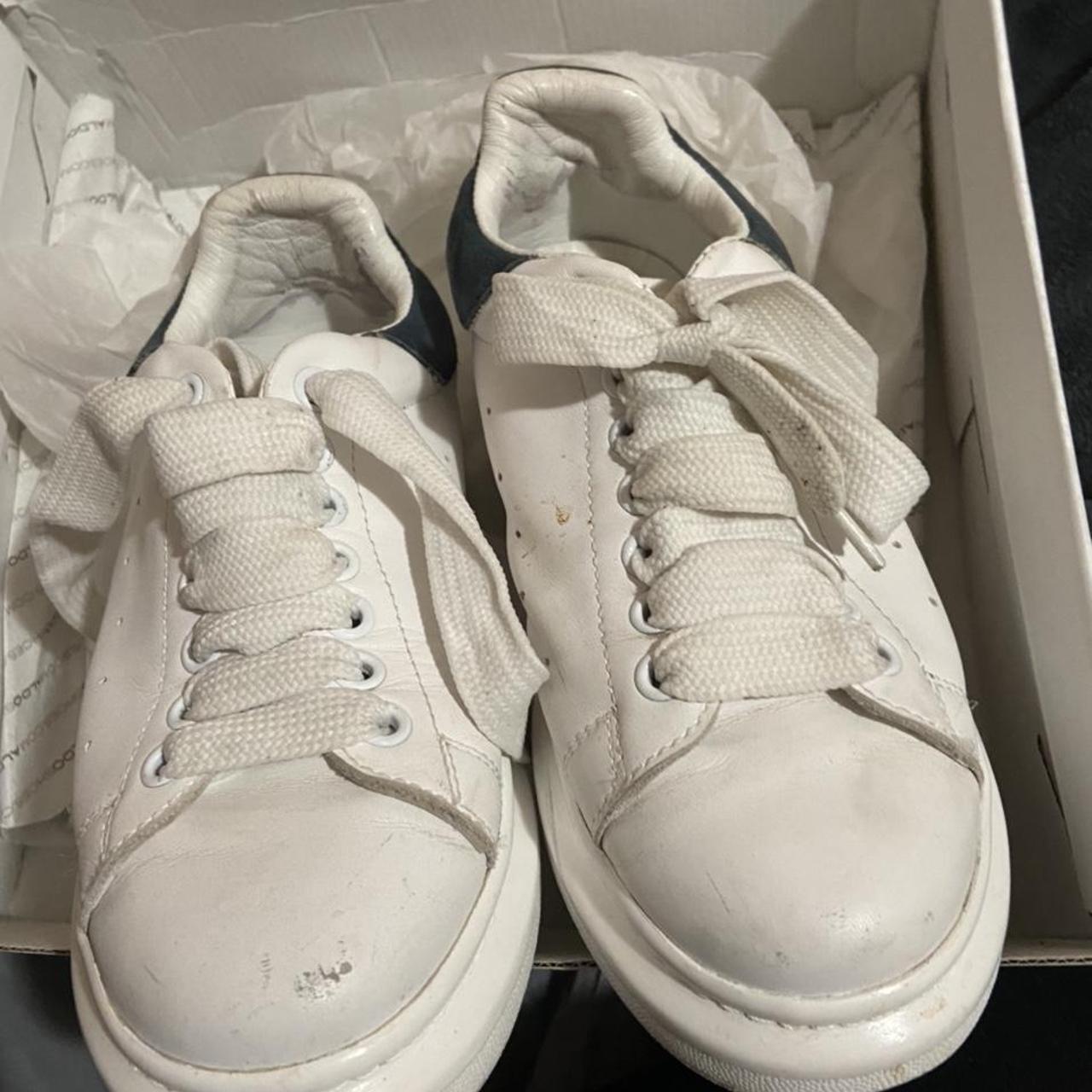 Alexander McQueen Women's White and Navy Trainers | Depop