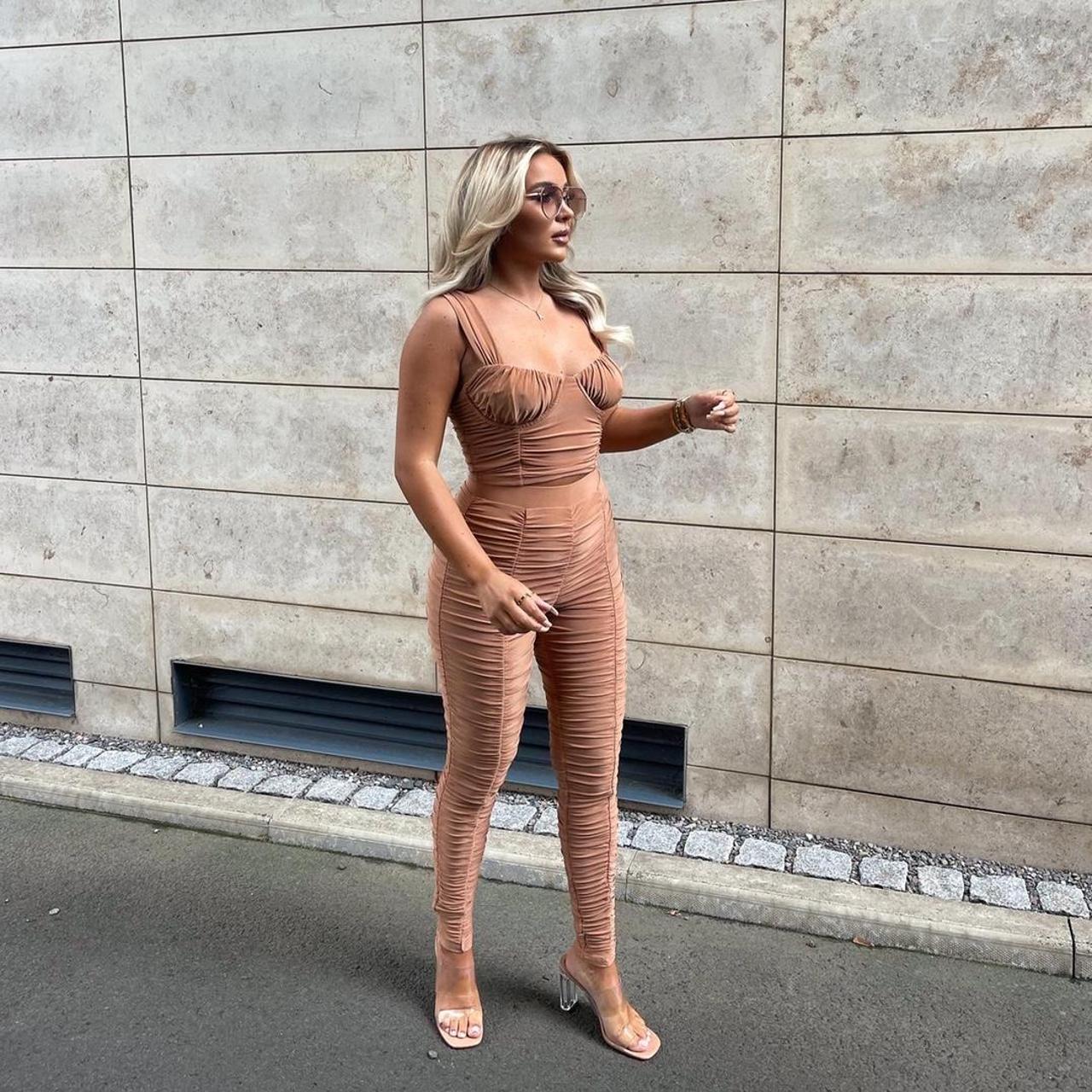 Slay with confidence - nude ribbed co ord trousers... - Depop