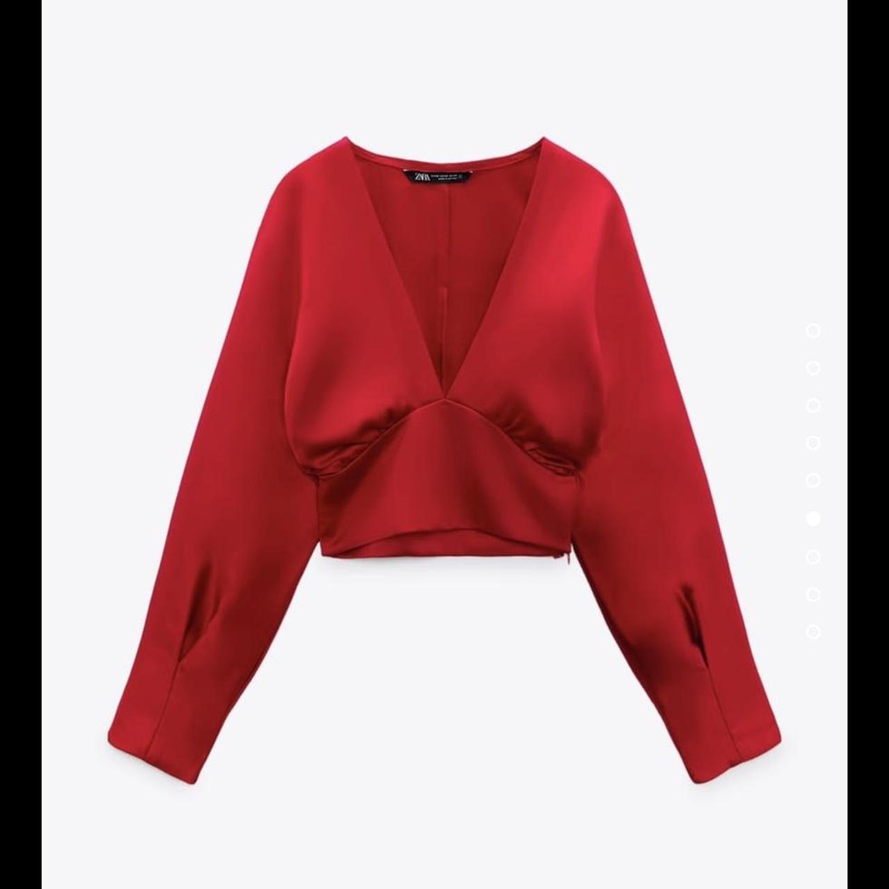 Gorgeous Satin Red Zara Blouse Top Cropped Size... - Depop