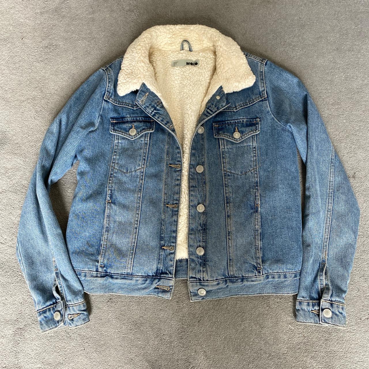 Topshop Moto fleece lined denim jacket Size 10 In... - Depop