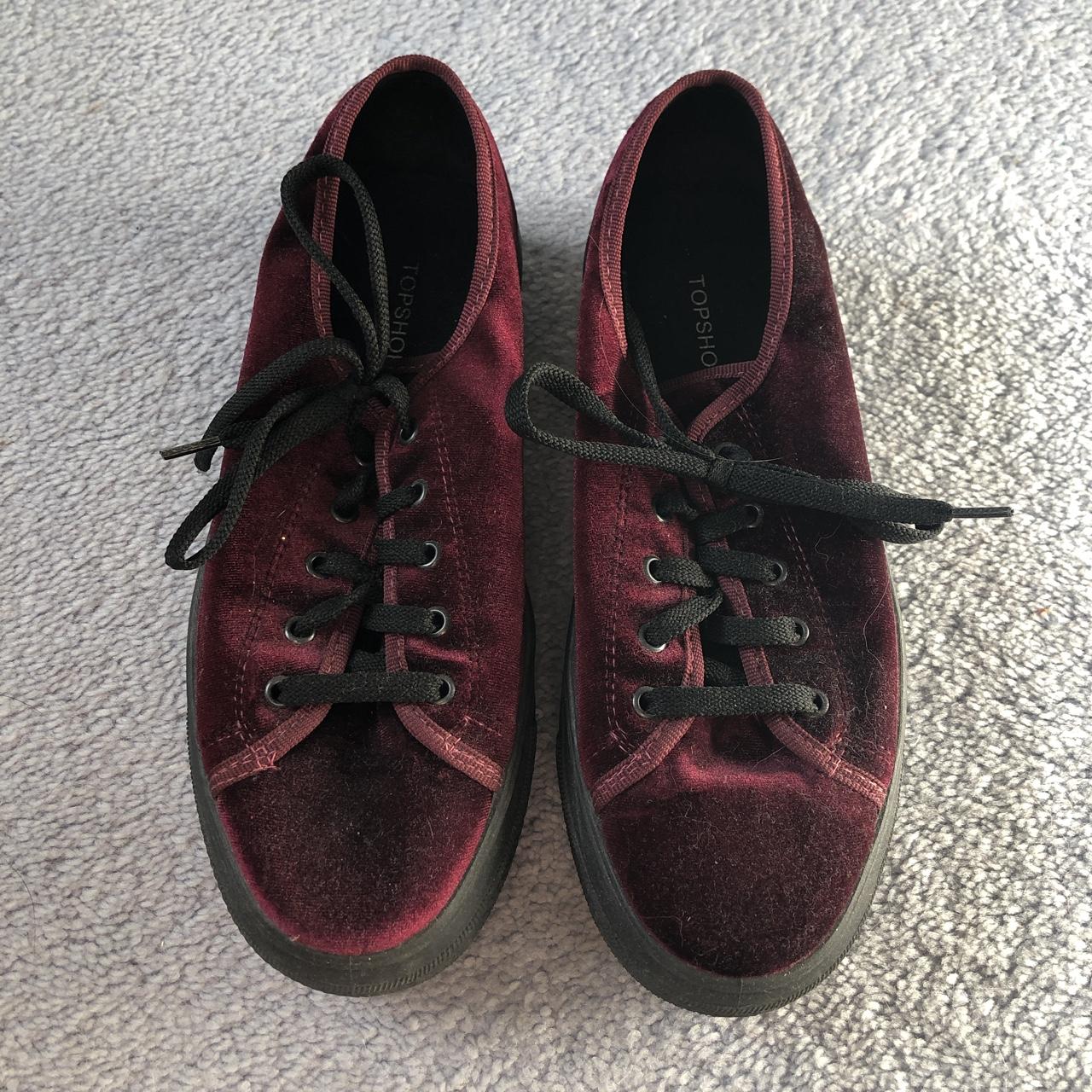 TOPSHOP burgundy velvet platform trainers. Size6... - Depop