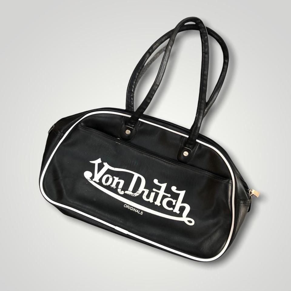 Vintage Von Dutch leather bag bowling bag in black... - Depop