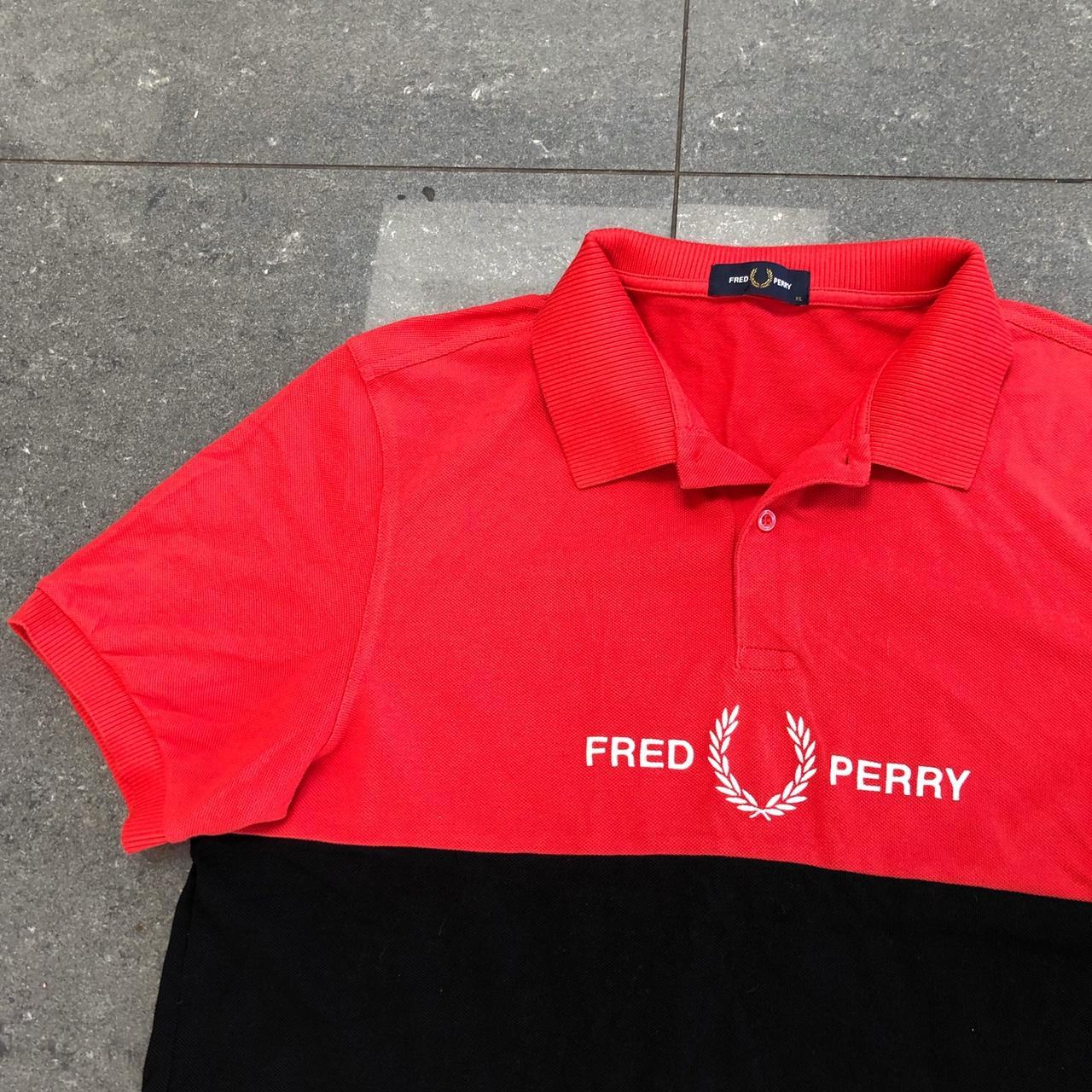 Vintage Fred Perry spell out polo in red and black... - Depop