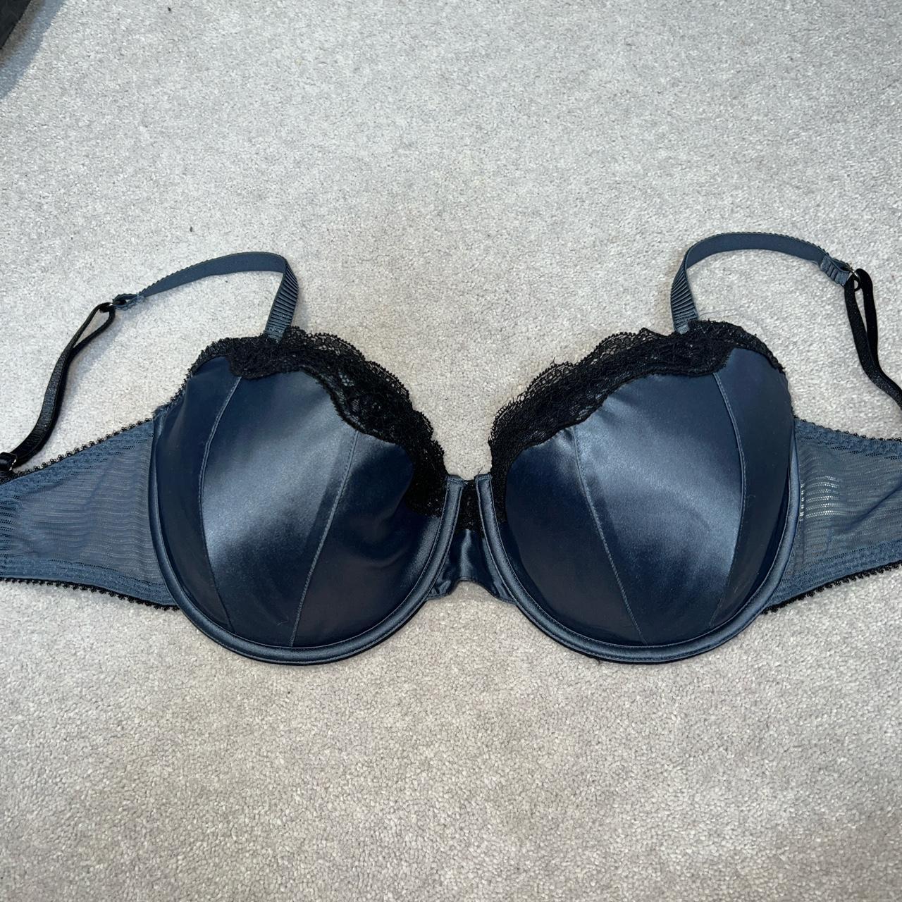 TOPSHOP BLUE SILK AND BLACK LACE BRA NEVER WORN &... - Depop