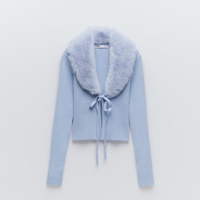 zara blue cardigan with fur