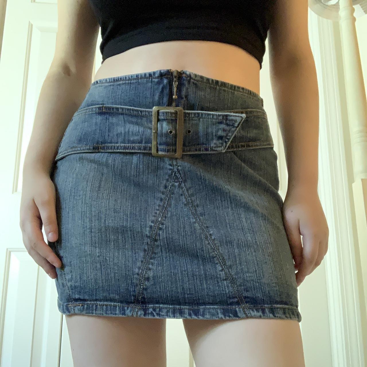 amazing early 2000s denim mini skirt by rampage! has... - Depop