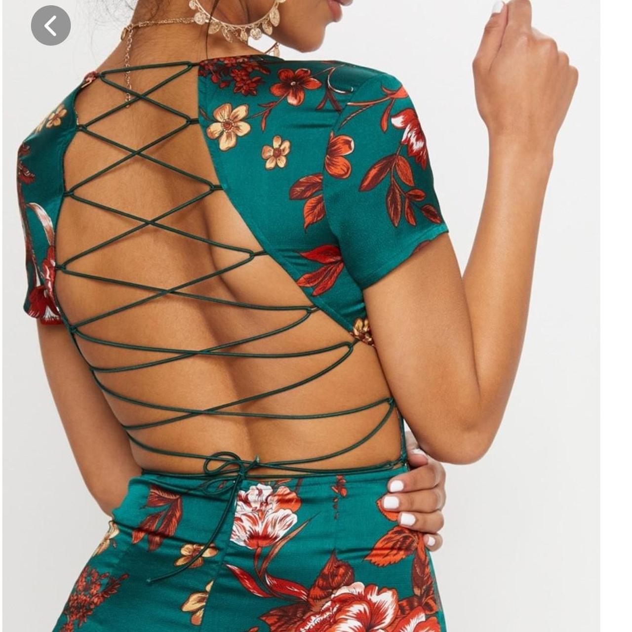 Emerald Green criss Cross back frill hem Depop