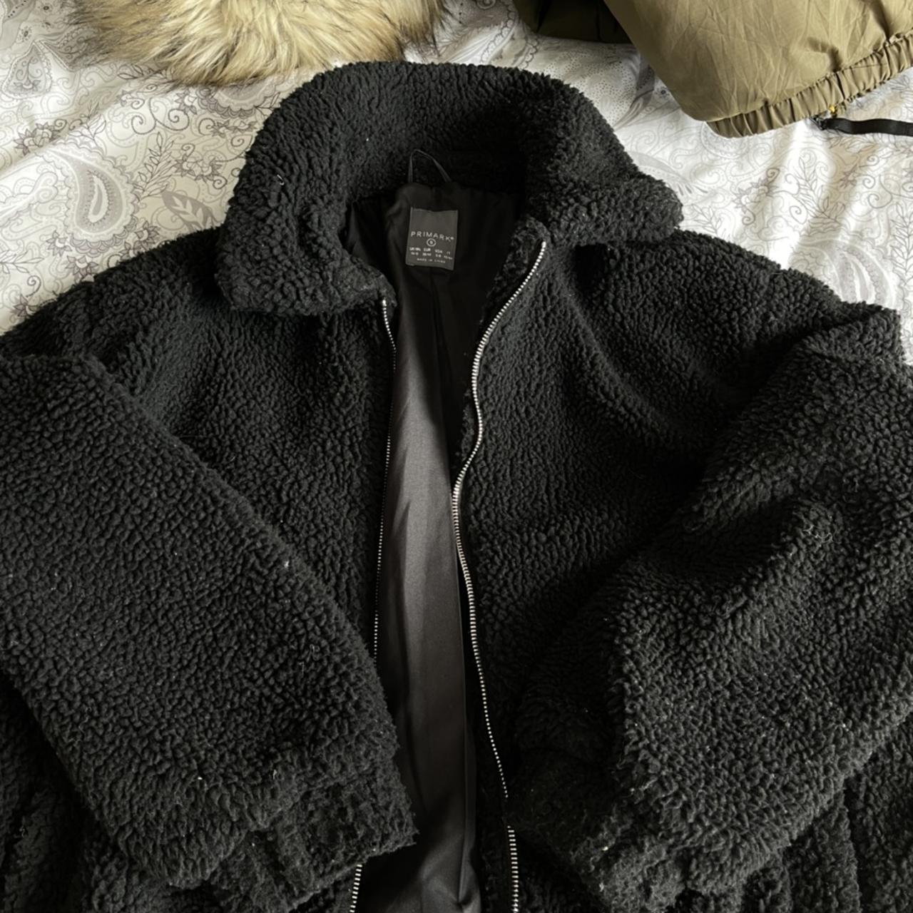 Primark black teddy bear coat size S - Depop