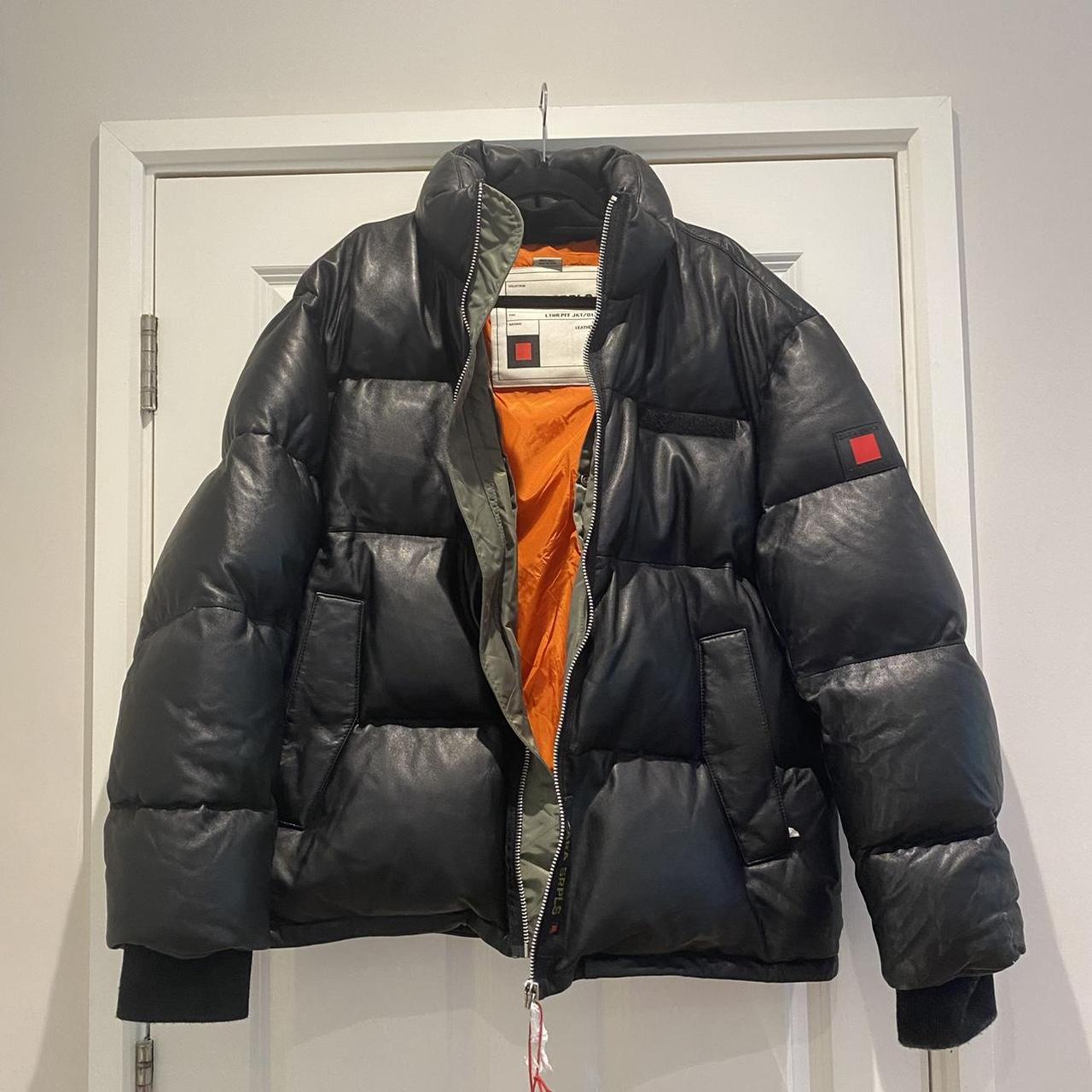 Zara SRPLS Leather Black Puffer Coat with orange | Depop