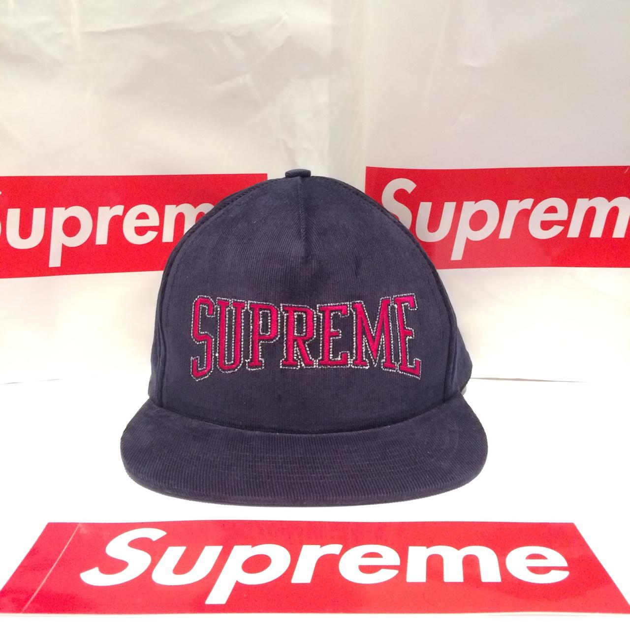 Supreme 5 panel hat Navy blue and pink with white... - Depop