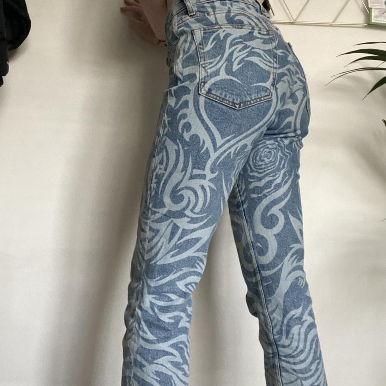 Laser print pattern blue Jamie jeans from topshop... - Depop