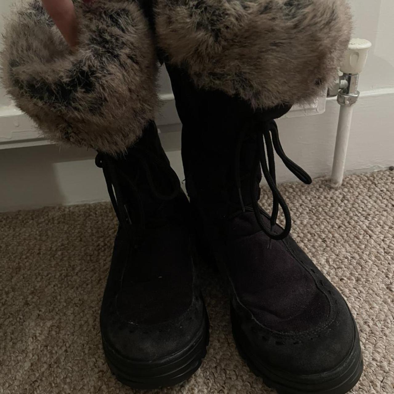 Black faux fur snow boots Raintex mammal boots suede... - Depop