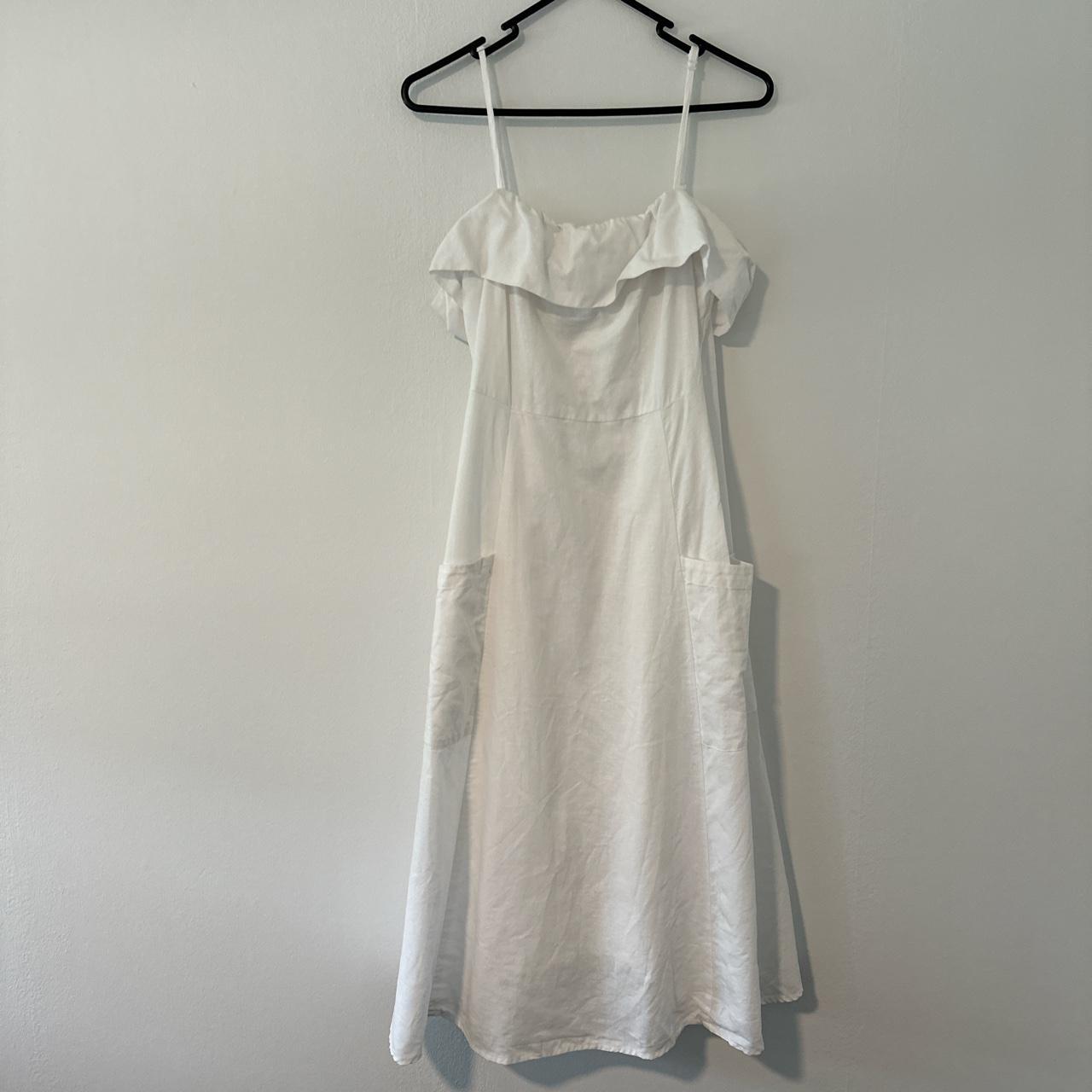White cotton/linen blend midi dress. Adjustable... - Depop