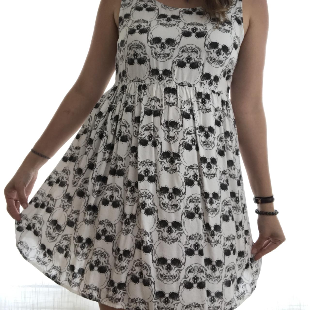 H M White and black skull patterned dress Depop