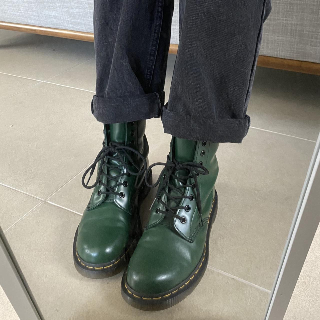 Green 1460 Smooth Dr Marten Boots. Great condition,... - Depop