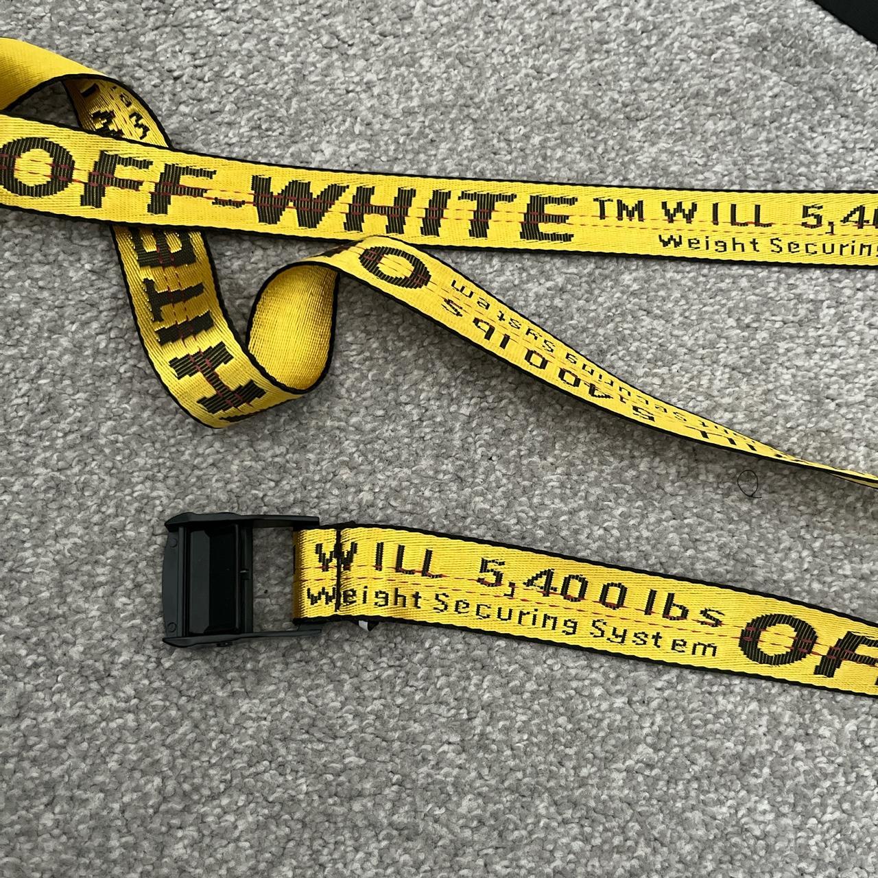 Yellow style off white belt worn a couple of times... - Depop