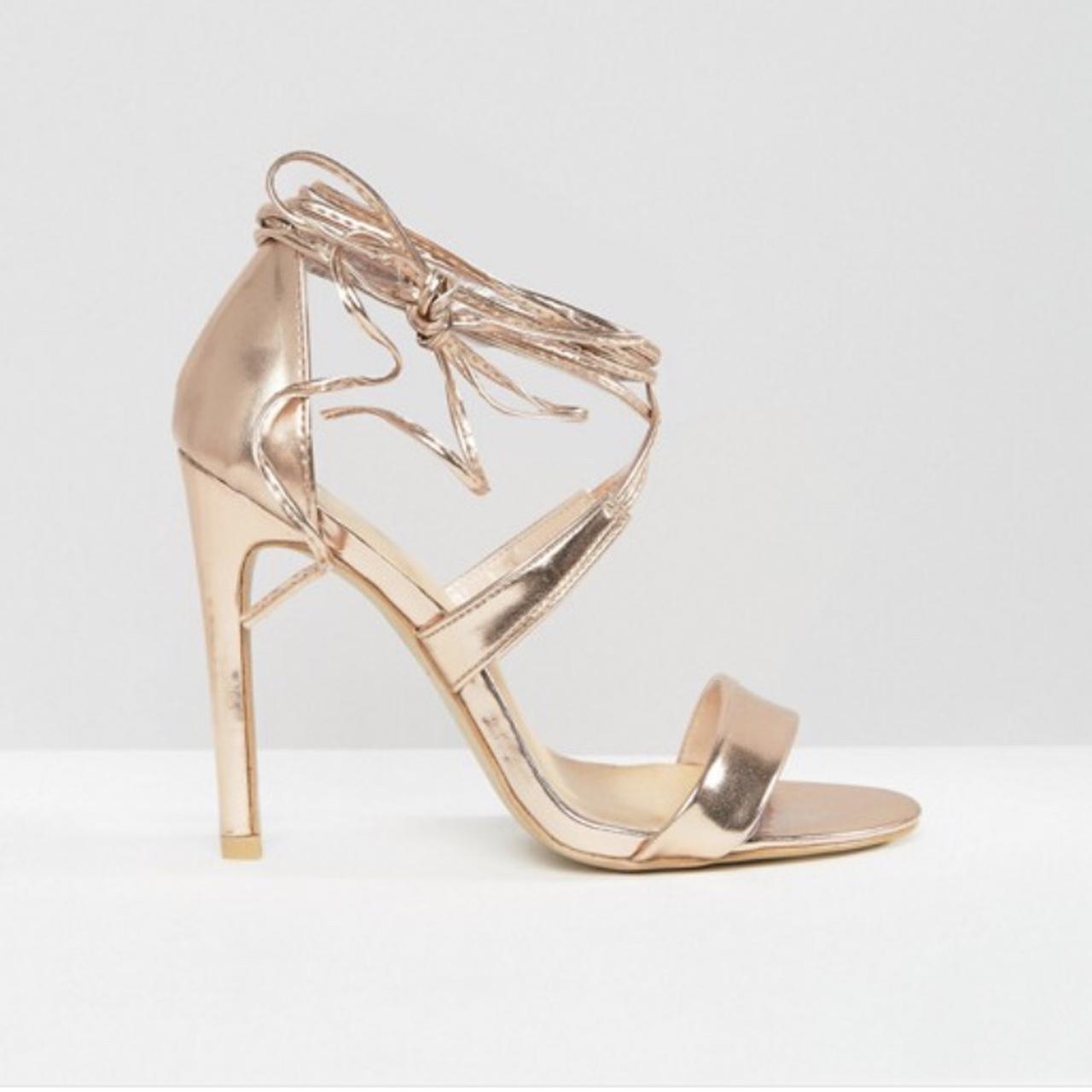 Size True Decadence rose gold strappy heels,