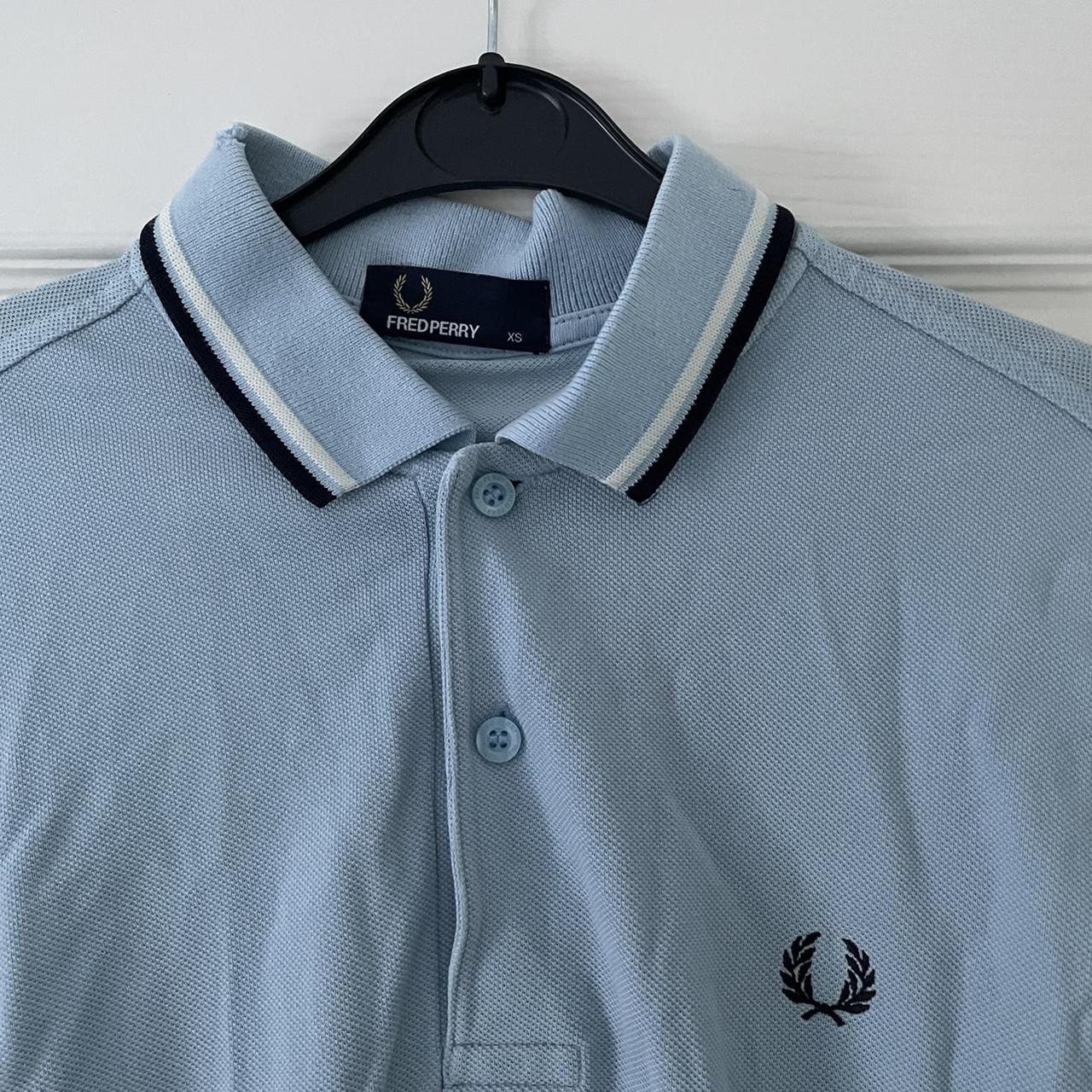 Light Blue Fred Perry Polo Shirt With Dark Blue and... - Depop