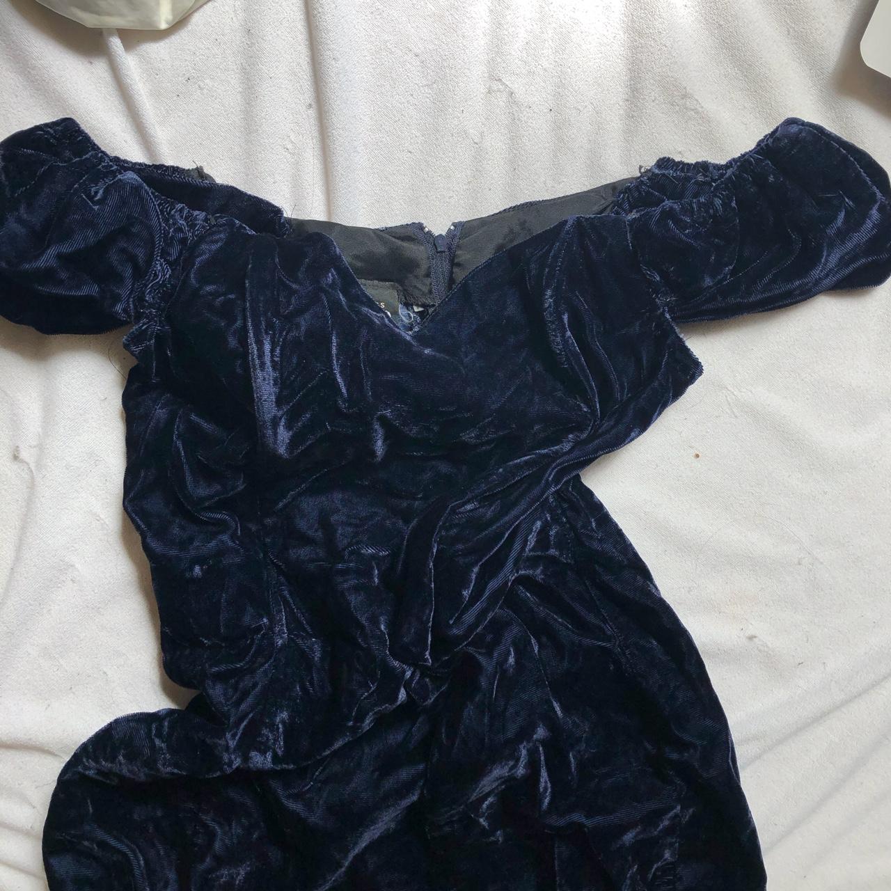 A dark blue velvet vintage dress with off the... - Depop