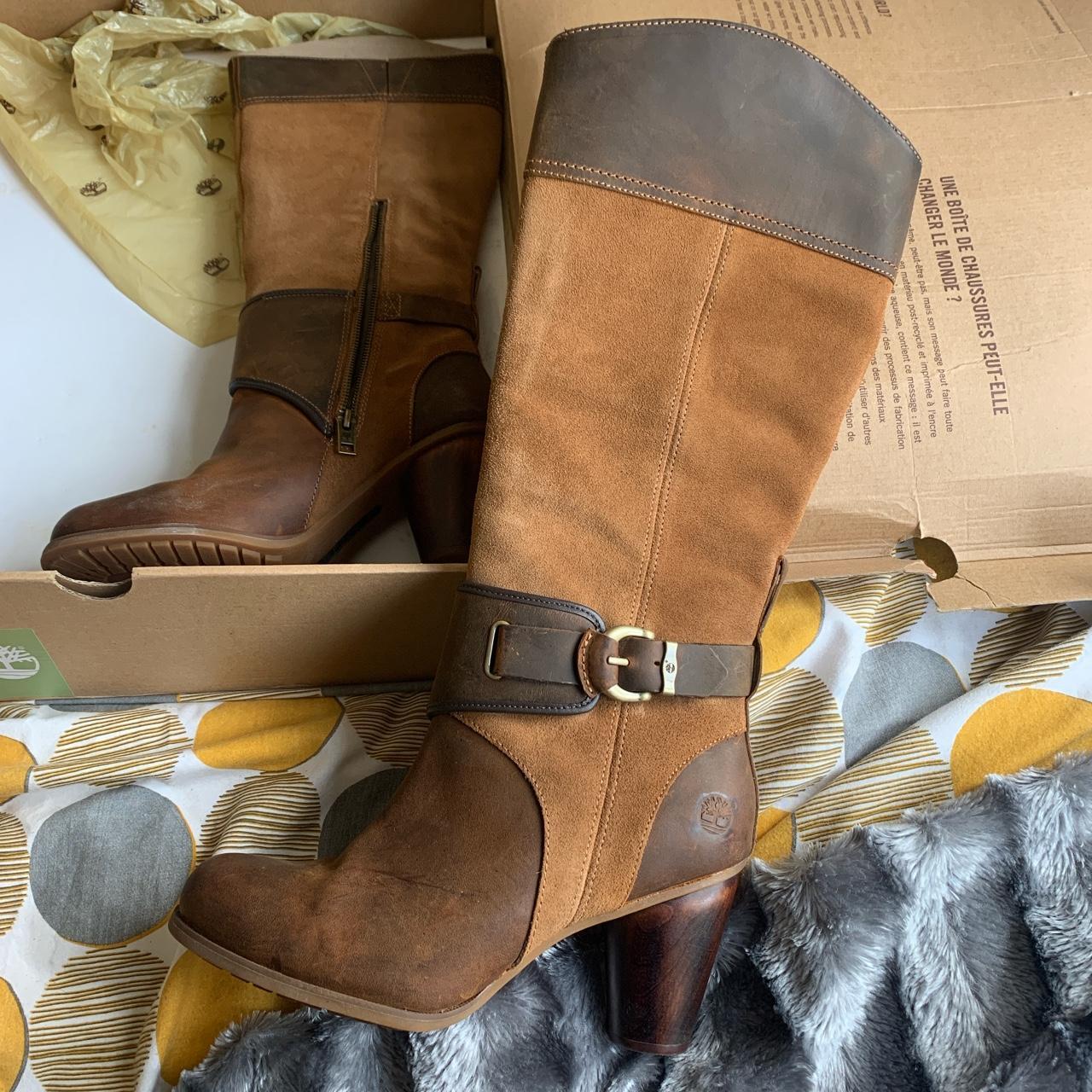 Timberland knee high brown leather heeled Depop
