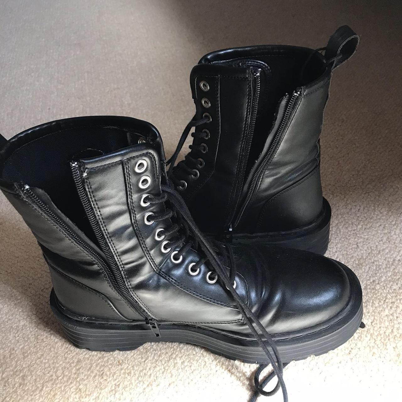 Pull & Bear black platform goth boots Laces and zip... - Depop