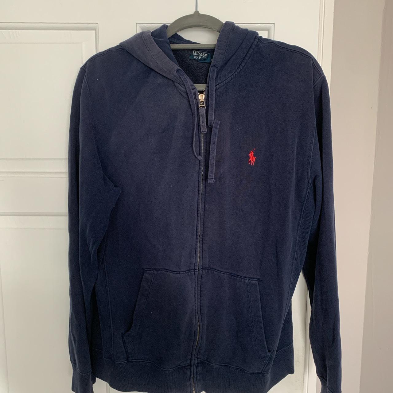 Navy Ralph Lauren Hoodie. Slight discolouring on... - Depop