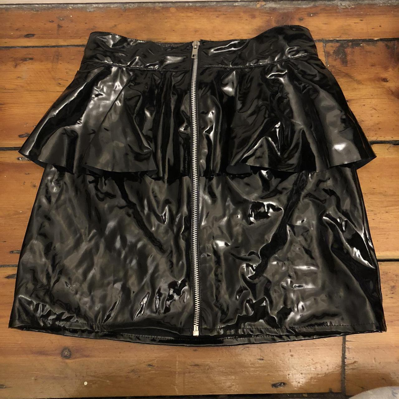 Black Level PVC mini skirt size S. Only worn once - Depop