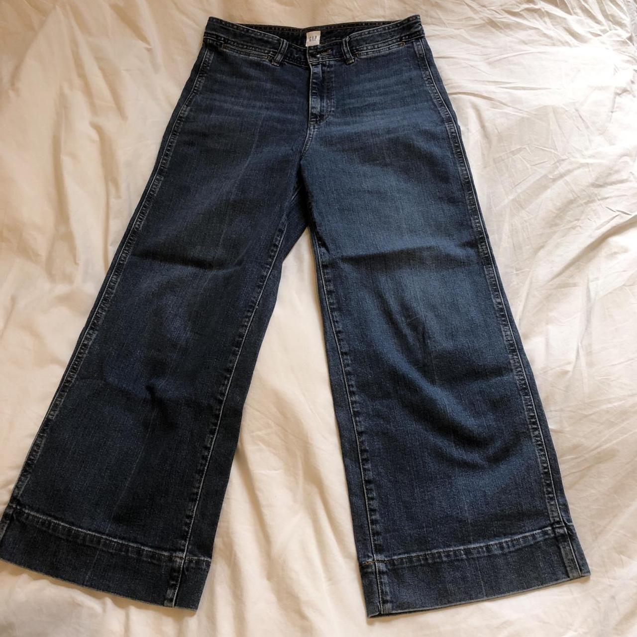 gap wide leg jeans dark wash size 6, 3/4 length... Depop