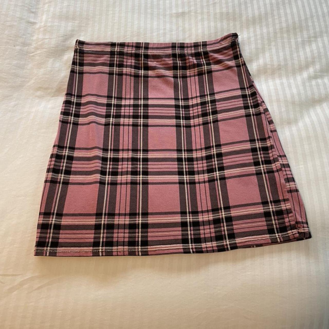 pink and black plaid mini skirt from Pretty Little... - Depop