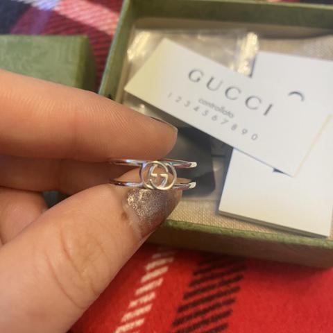 Gucci Men's Interlocking G Textured Silver Ring