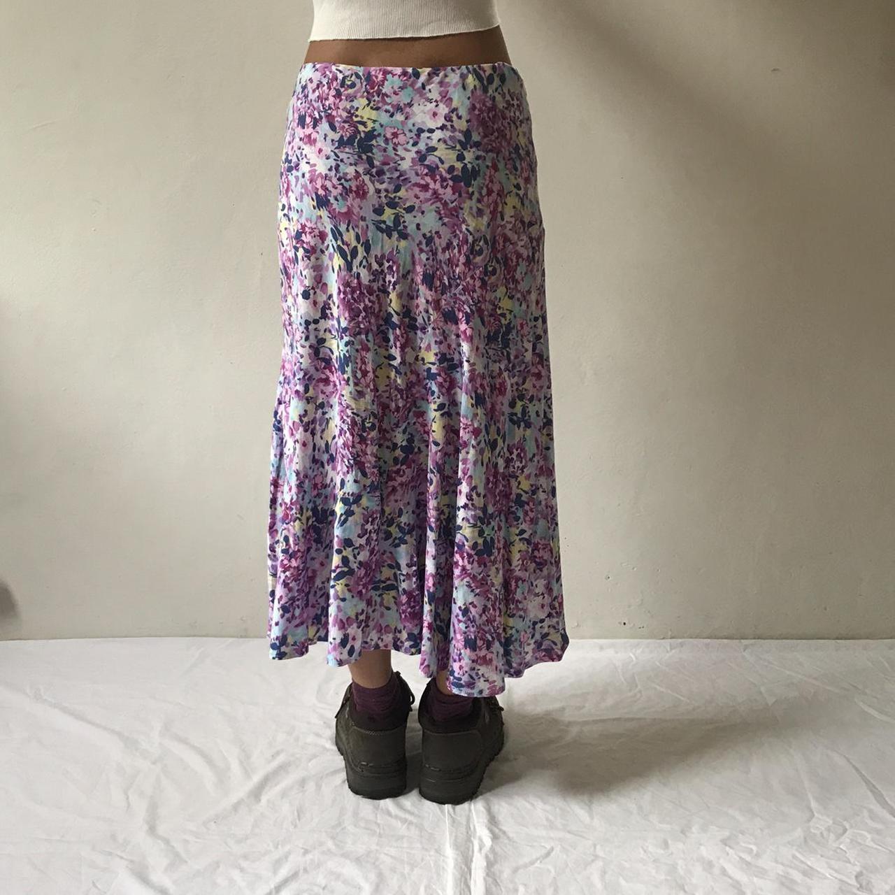 Floral maxi skirt Purple floral print Elastic... - Depop