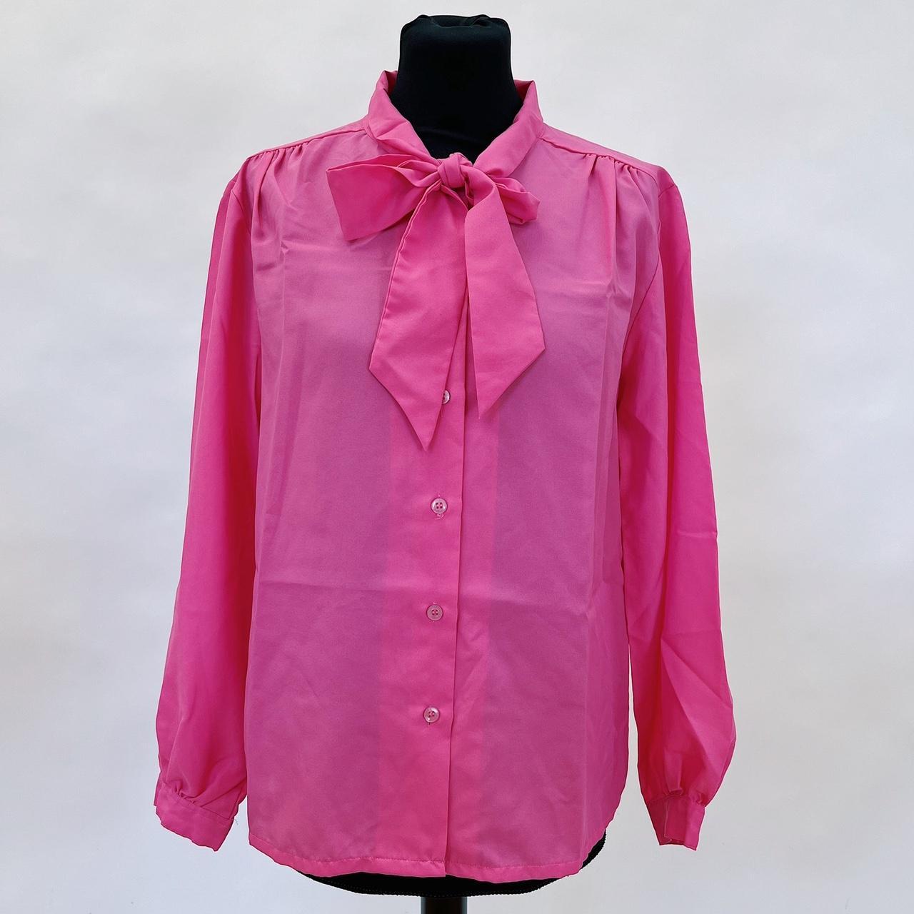 Vintage 80s pink pussy bow blouse size S 39” bust - Depop