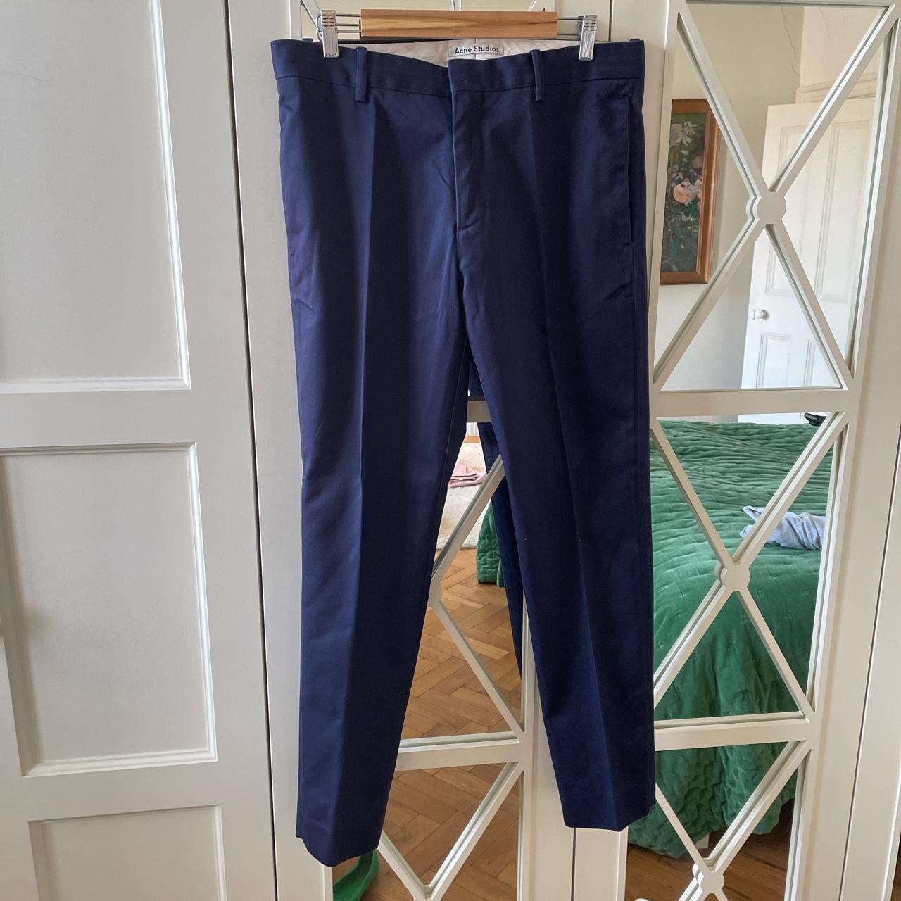 Acne studios navy tailored trousers in a slim fit,... - Depop